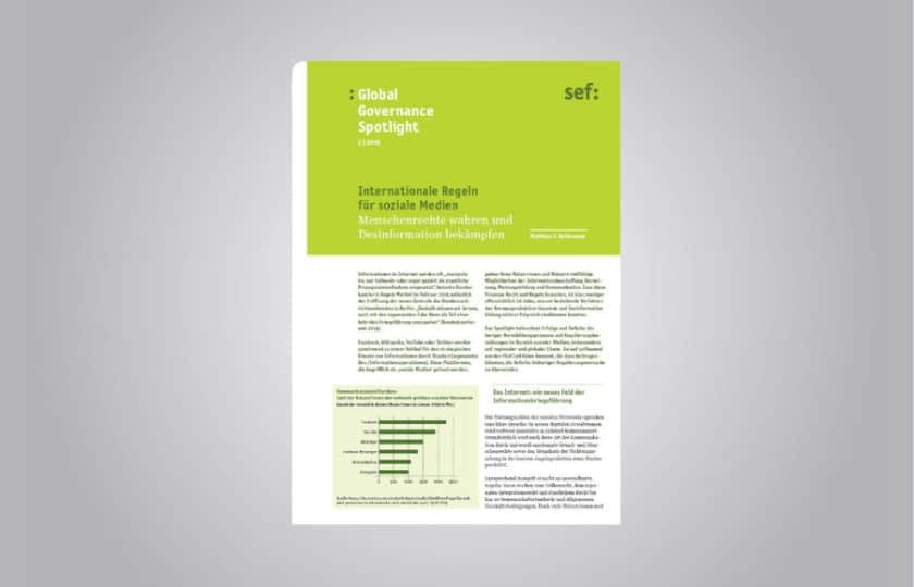 Vorschu der Publikation "Internationale Regeln für Soziale Medien: Menschenrechte wahren und Desinformation bekämpfen. Global Governance" Spotlight 2|2019