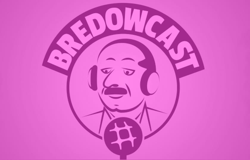 BredowCast Logo: illustrierter Hans Bredow vor Mikro mit Kopfhörern.