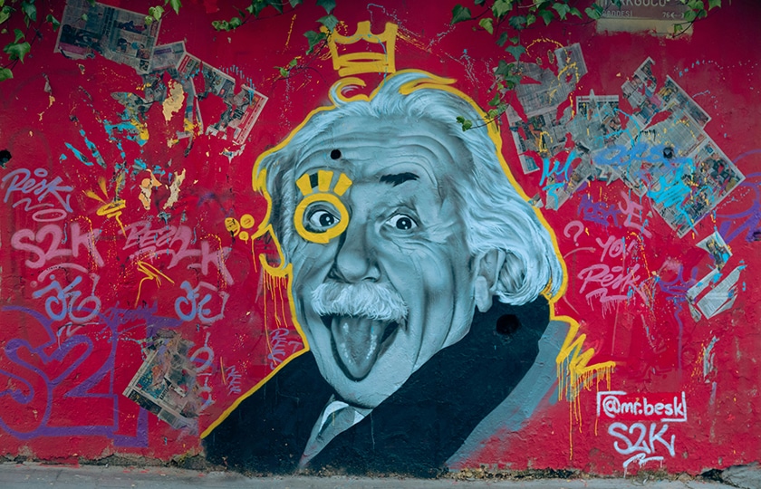 lustiges Wandbild von Einstein mit rausgestreckter Zunge