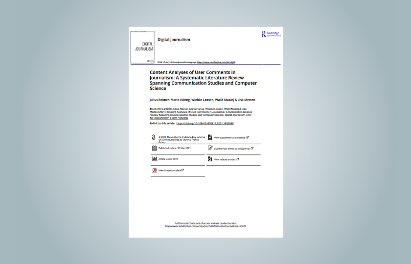 Cover: Content Analyses of User Comments in
Journalism A Systematic Literature Review
Spanning Communication Studies and Computer
Science