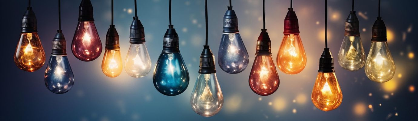 Bright lamps hanging from the ceiling