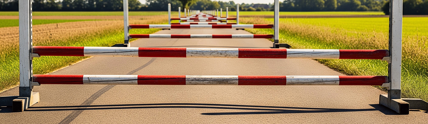 AI-generated symbolic image: Road with many obstacles