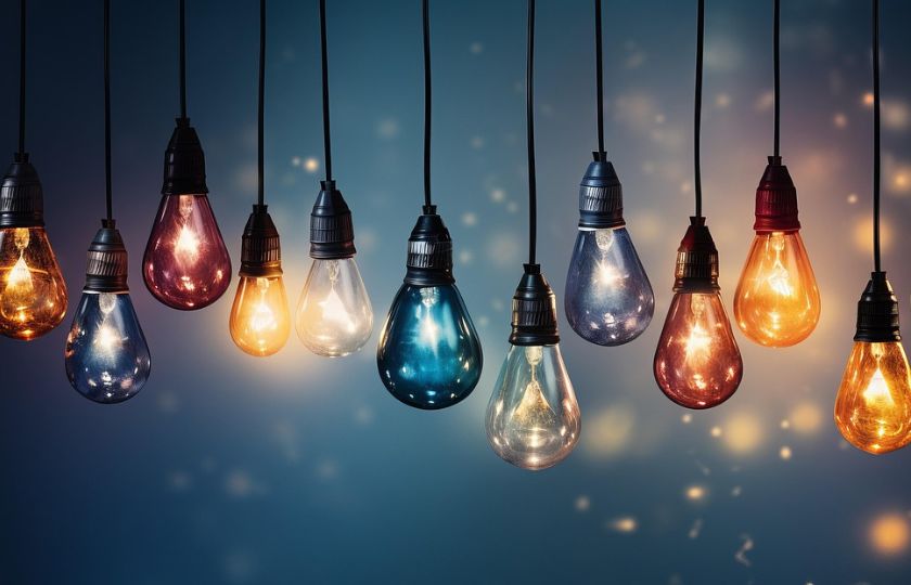 Leuchtende, von einer Decke hängende Lampen