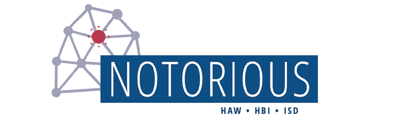 Logo of the Notorious project: white lettering on a blue background with a drawing of a network