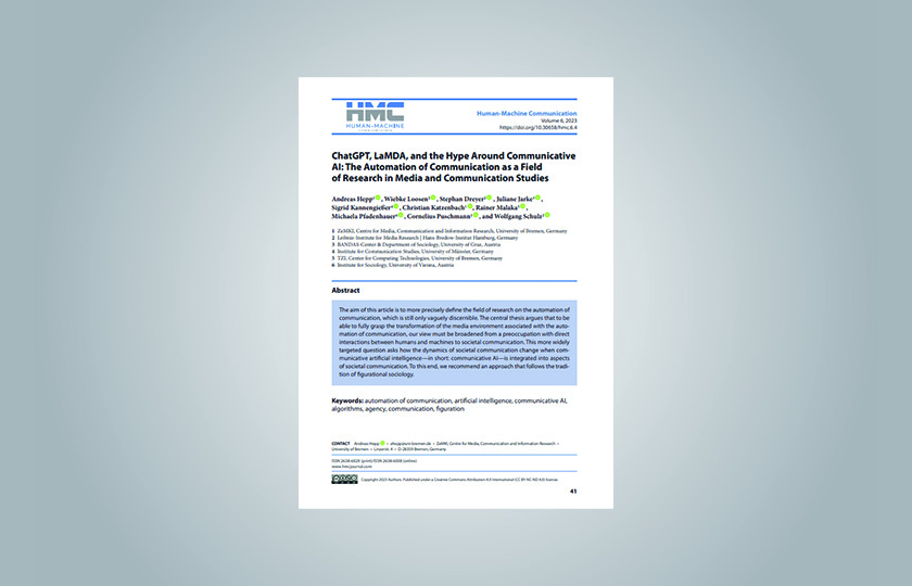 Deckblatt: "ChatGPT, LaMDA, and the Hype Around Communicative AI: The Automation of Communication as a Field of Research in Media and Communication Studies"
