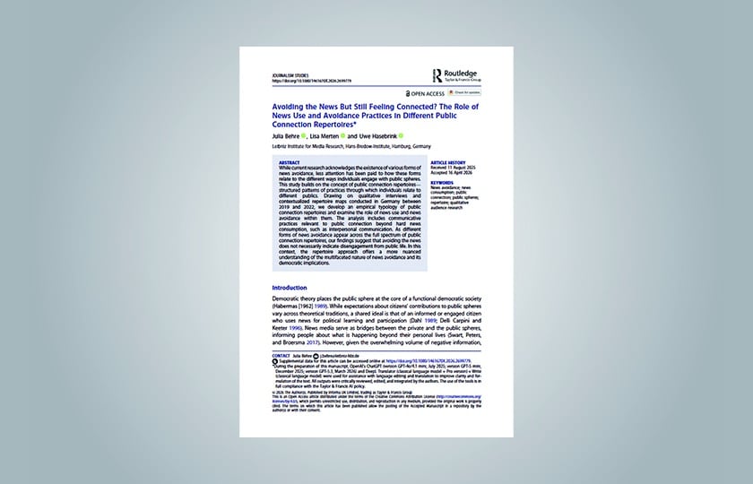 Cover der Publikation "Avoiding the News But Still Feeling Connected? The Role of News Use and Avoidance Practices in Different Public Connection Repertoires"