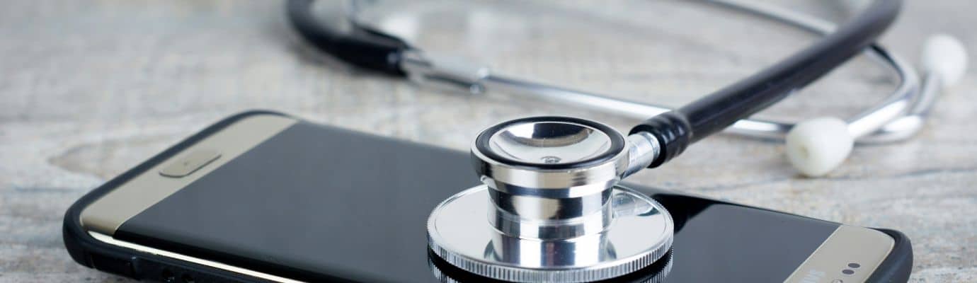 A stethoscope on a smartphone.